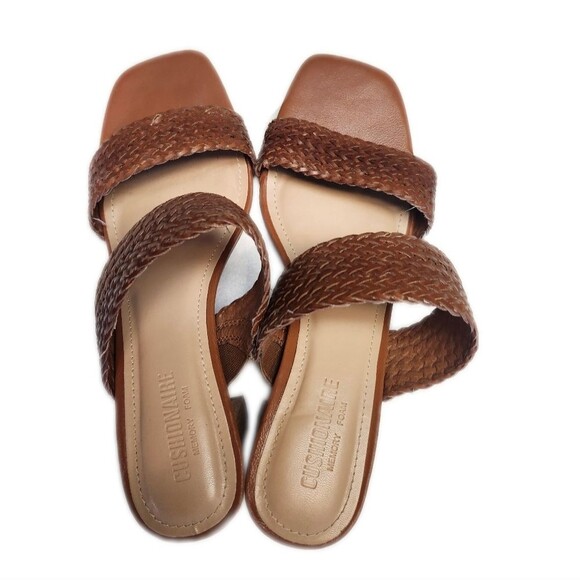 Cushionaire Memory Foam Brown & Cream Woven Faux Leather 2-Strap Sandals, 9 - Picture 3 of 7